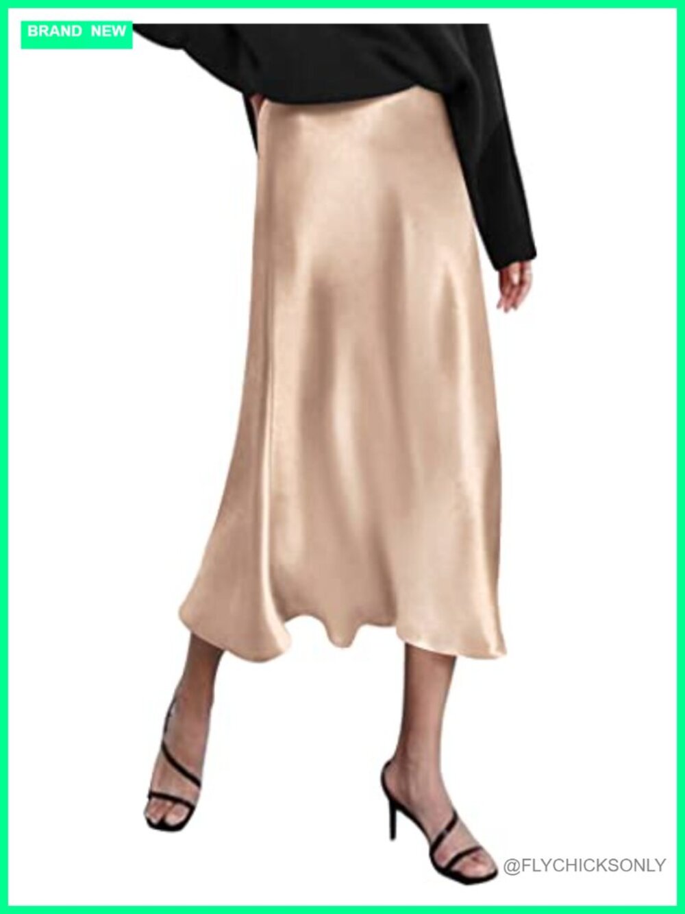 High Waist Satin Midi Skirt 95% Polyester 5% Spandex
